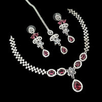 NAFJ Glamorous Crystal Stone And Austrian Stone Designer Necklace Set With Maangtikka