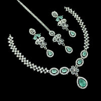 NAFJ Glamorous Crystal Stone And Austrian Stone Designer Necklace Set With Maangtikka