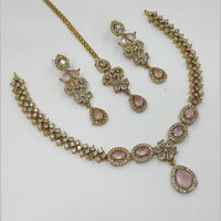 NAFJ Glamorous Crystal Stone And Austrian Stone Designer Necklace Set With Maangtikka