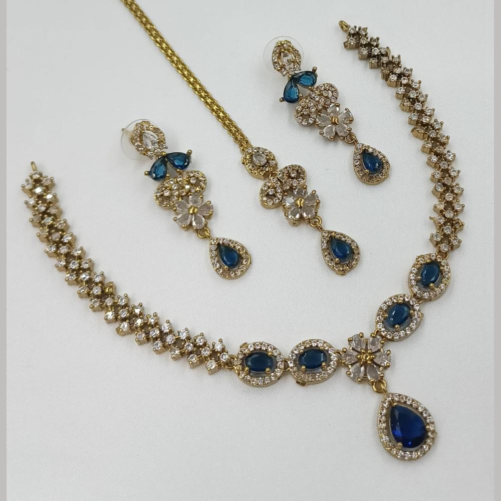 NAFJ Glamorous Crystal Stone And Austrian Stone Designer Necklace Set With Maangtikka