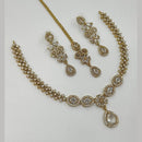 NAFJ Glamorous Crystal Stone And Austrian Stone Designer Necklace Set With Maangtikka