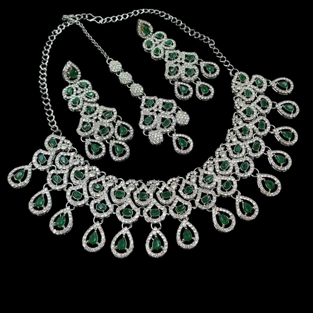 NAFJ Glamorous Crystal Stone And Austrian Stone Designer Necklace Set With Maangtikka