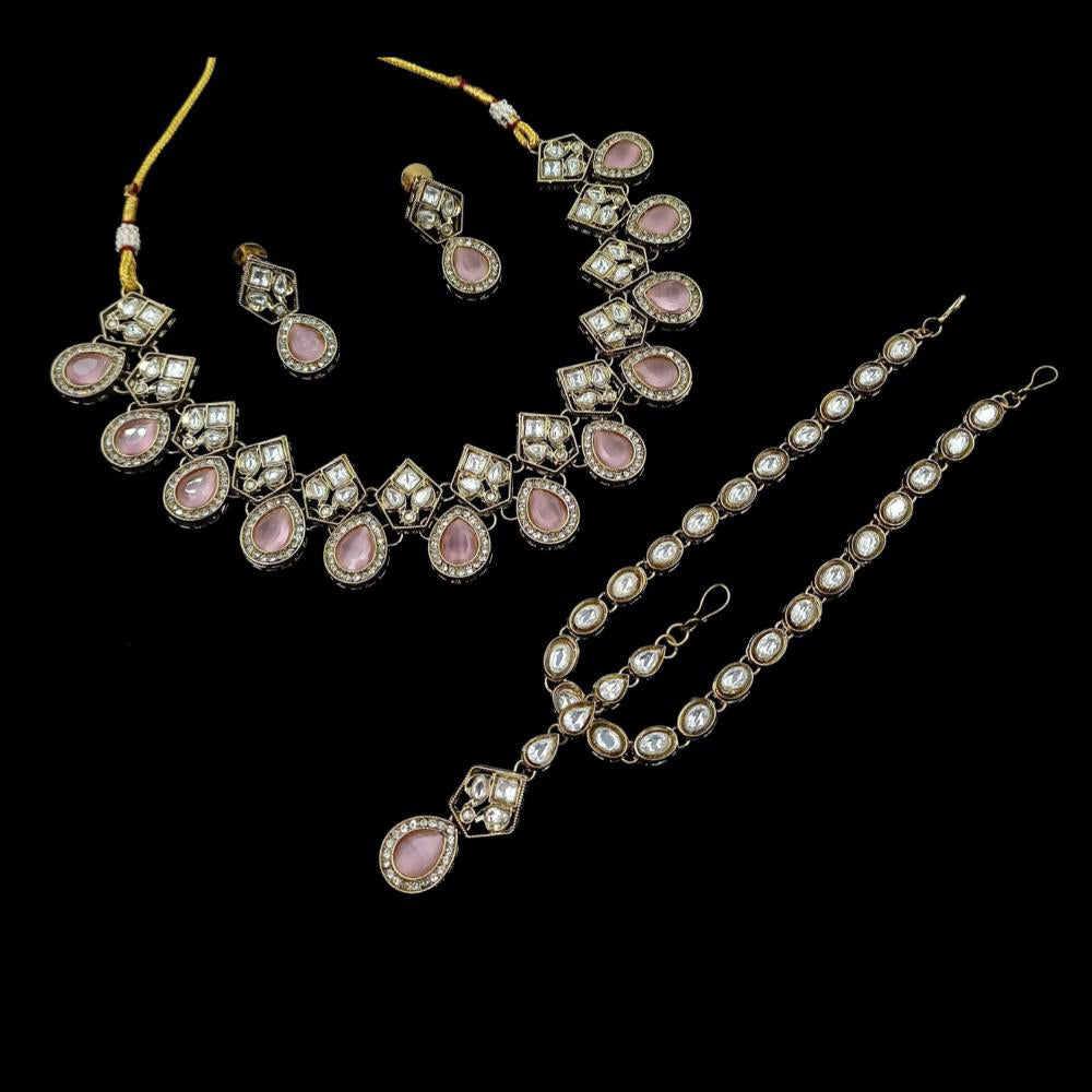 NAFJ Royal Pota Stone Necklace Set With Maangtikka