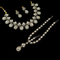 NAFJ Royal Pota Stone Necklace Set With Maangtikka