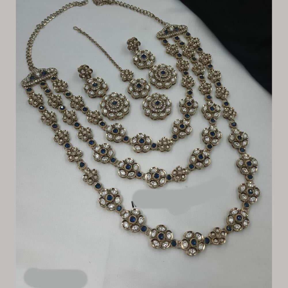 NAFJ Traditional Polki Kundan Stone Embellished Multilayer Necklace Set