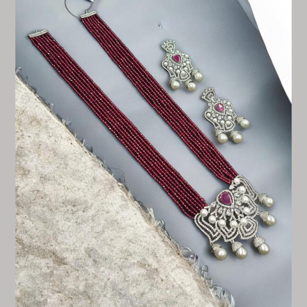 NAFJ Luxury Crystal Stone And Pearl Necklace Set for Women
