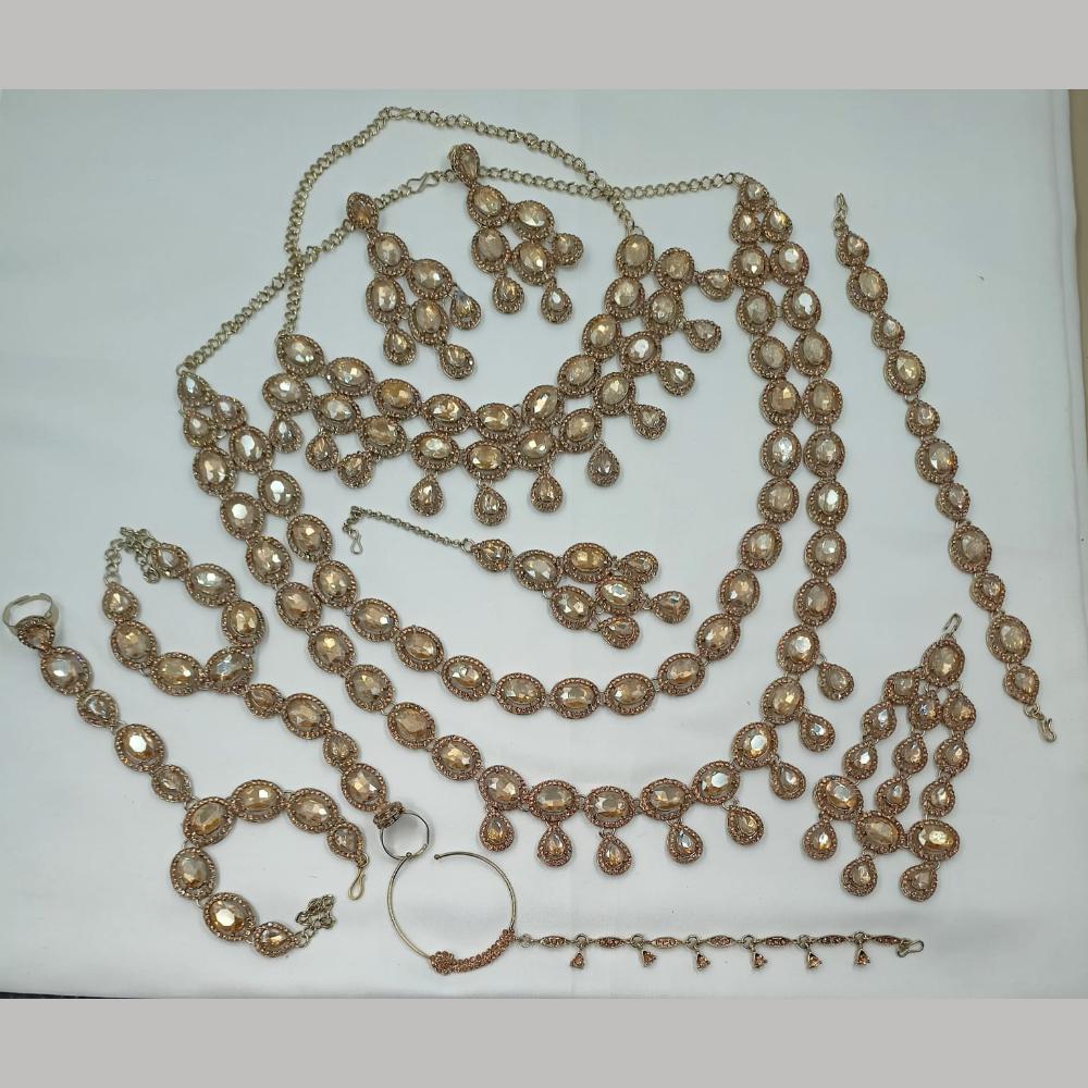 NAFJ Grand Crystal Stone And Austrian Stone Pearl And Beads Dreamy Bridal Set