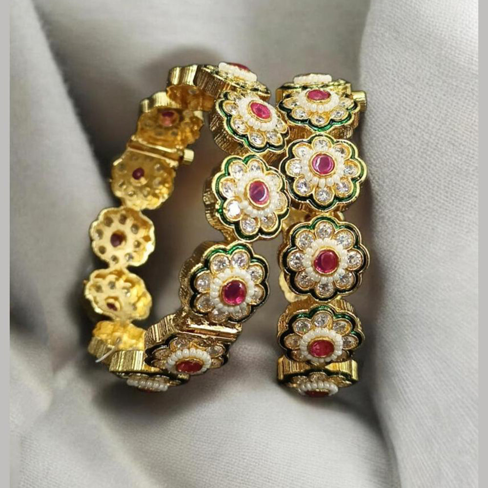 NAFJ Classic Pota Stone And Pearl Openable Bangles Set