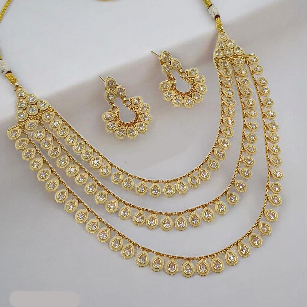 NAFJ Luxury Crystal Stone Triple Layer Necklace Set