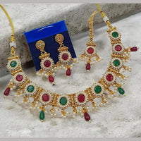 NAFJ Maharani Style Pota Stone And Pearl Necklace Set