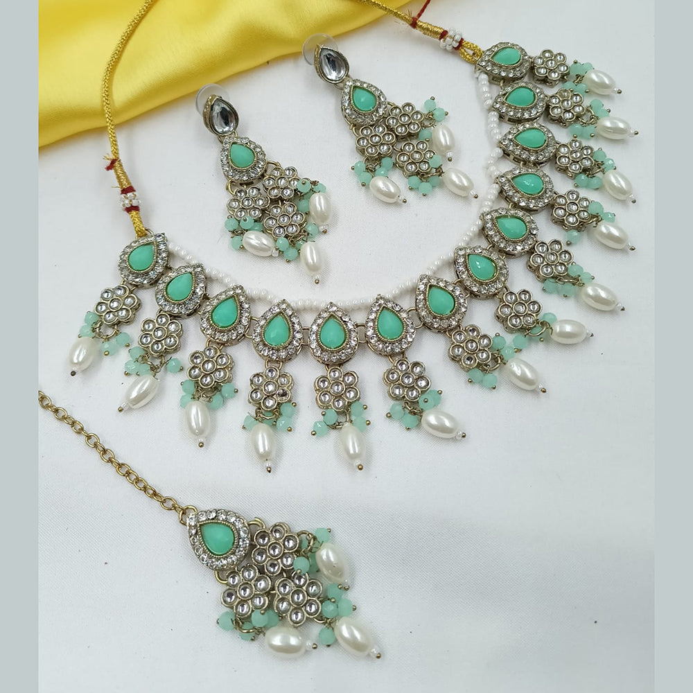 NAFJ Elegant Crystal Stone And Kundan Stone Beads Necklace Set