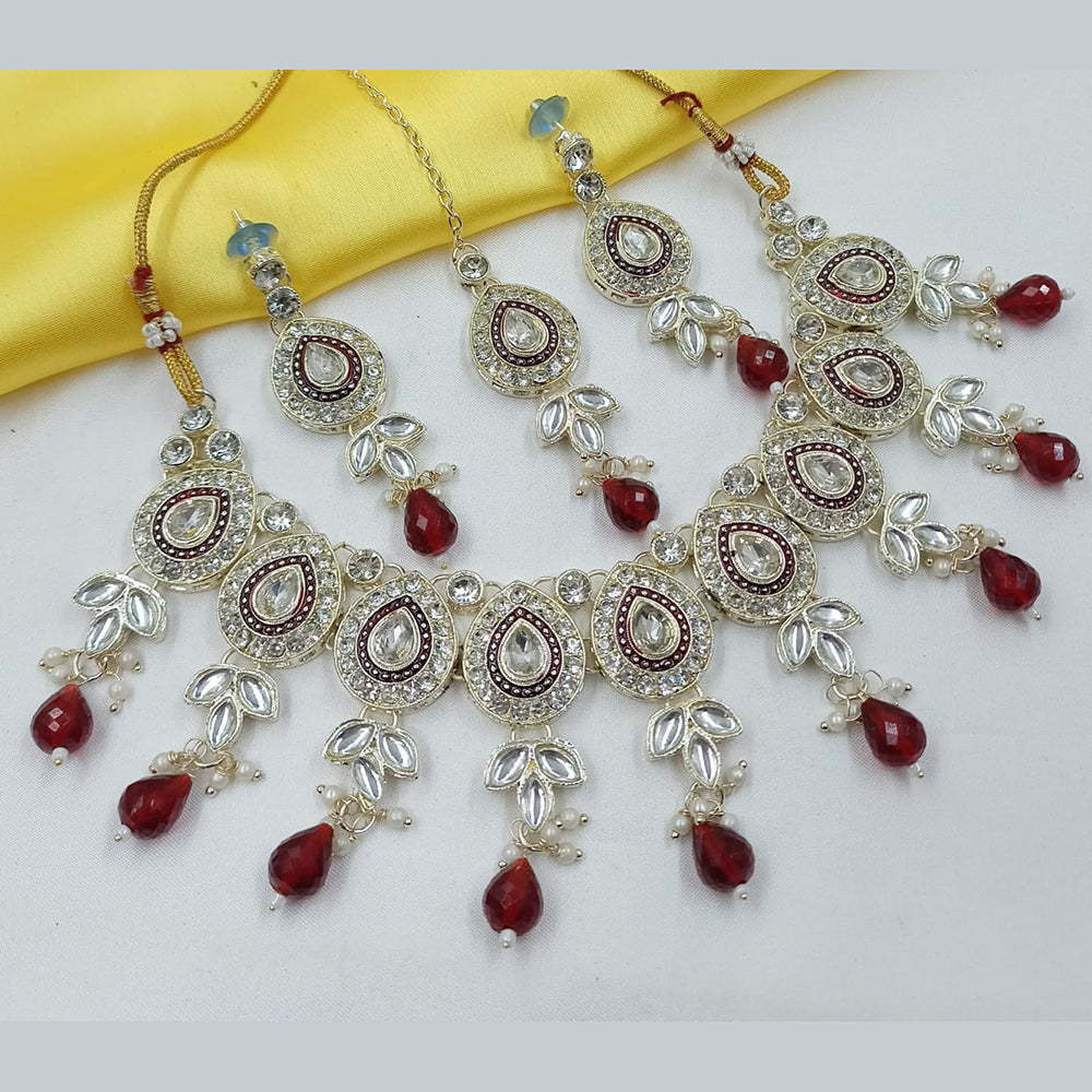 NAFJ Elegant Crystal Stone And Kundan Stone Beads Necklace Set