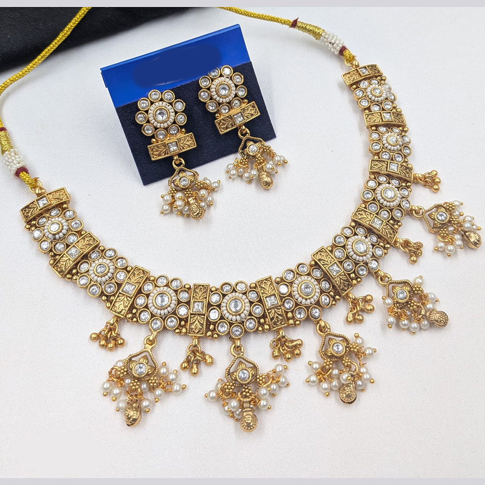 NAFJ Premium Pota Stone And Austrian Stone Pearl Necklace Set for Women