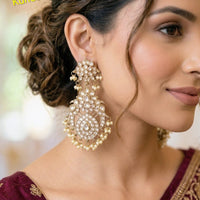 NAFJ Royal Look Kundan Stone And Pearl Dangler Earrings