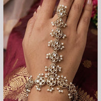NAFJ Crystal Stone And Pearl Designer Hand Harness