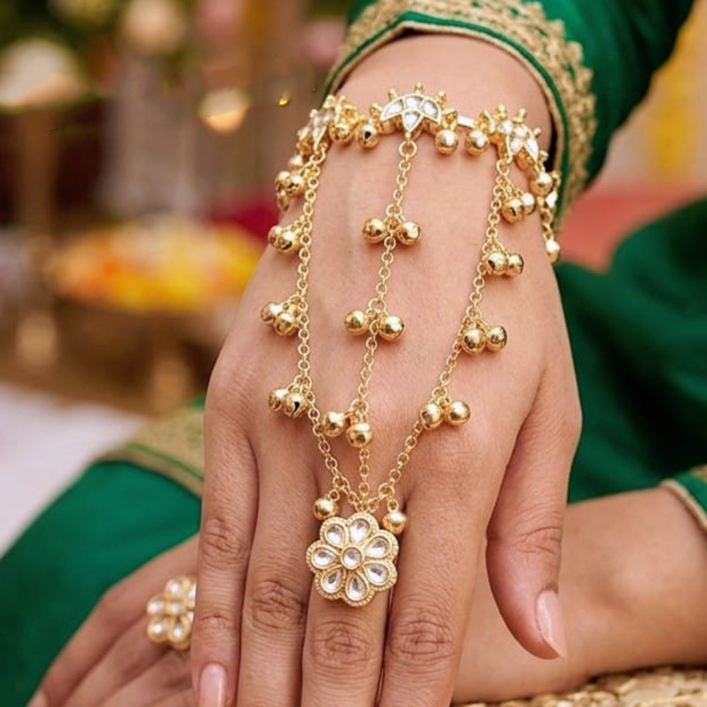 NAFJ Kundan Stone And Pearl Designer Hand Harness