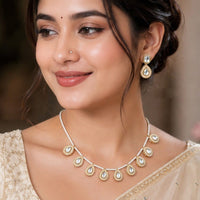 NAFJ Designer Kundan Stone And Pearl Jewellery Set for Women