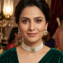 NAFJ Graceful Polki Kundan Stone And Pearl Choker Necklace Set