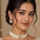 NAFJ Graceful Polki Kundan Stone And Pearl Choker Necklace Set