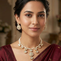 NAFJ Graceful Polki Kundan Stone And Pearl Necklace Set
