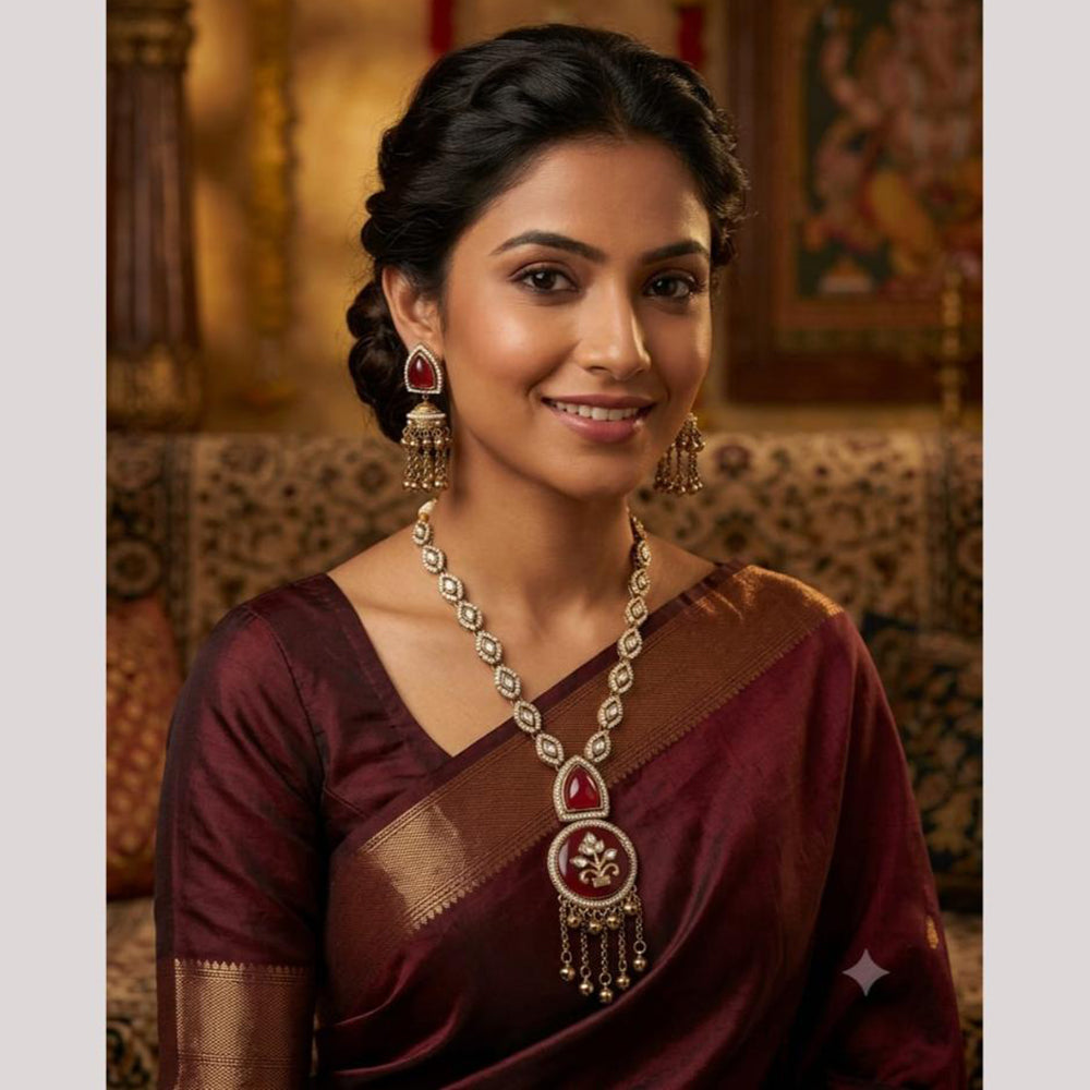 NAFJ Graceful Kundan Stone And Ghungroo Necklace Set