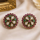NAFJ Polki Kundan And Austrian Stone Floral Stud Earrings