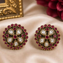 NAFJ Polki Kundan And Austrian Stone Floral Stud Earrings