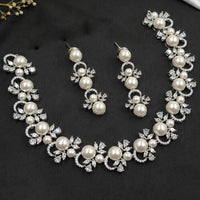 NAFJ Graceful Austrian Stone And Pearl Choker Necklace Set