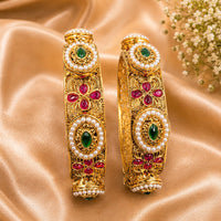 NAFJ Gold-Plated Pota Stone and Pearl Bangles Set for Women Traditional Indian Ethnic Jewelry (Copy) (Copy)