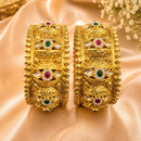 NAFJ Gold-Plated Pota Stone And Pearl  Bangles Set for Women Traditional Indian Ethnic Jewelry
