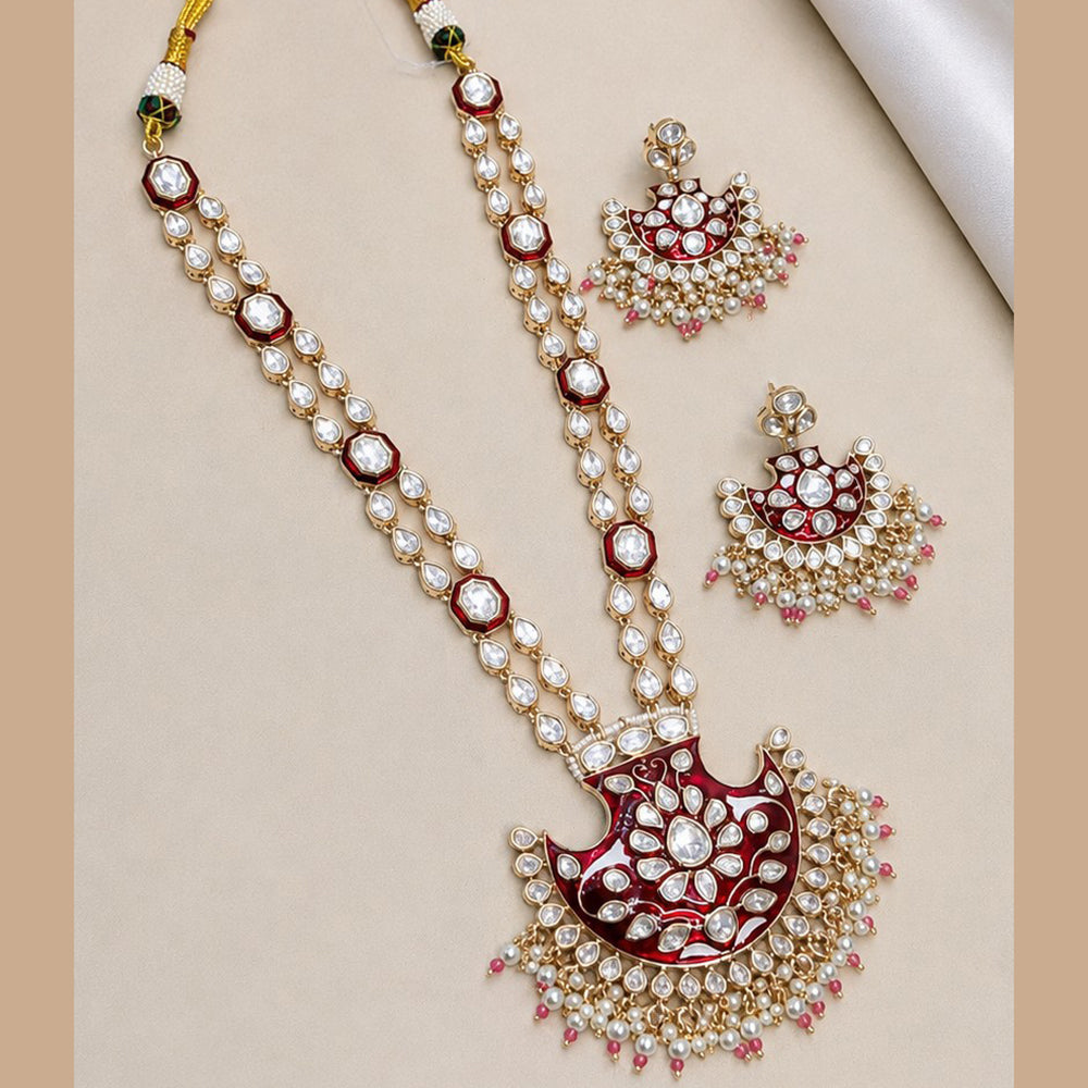NAFJ Grand Polki Kundan Stone And Meenakari Long Necklace Set