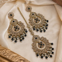 NAFJ Elegant Crystal Pearl And Beads Dangler Earrings With Matching Maangtikka  