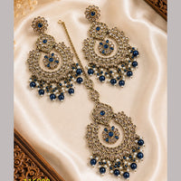 NAFJ Elegant Crystal Pearl And Beads Dangler Earrings With Matching Maangtikka