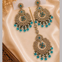 NAFJ Elegant Crystal Pearl And Beads Dangler Earrings With Matching Maangtikka