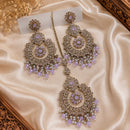 NAFJ Elegant Crystal Pearl And Beads Dangler Earrings With Matching Maangtikka