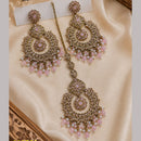 NAFJ Elegant Crystal Pearl And Beads Dangler Earrings With Matching Maangtikka