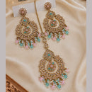 NAFJ Elegant Crystal Pearl And Beads Dangler Earrings With Matching Maangtikka