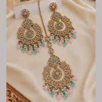 NAFJ Elegant Crystal Pearl And Beads Dangler Earrings With Matching Maangtikka
