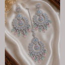 NAFJ Elegant Crystal Pearl And Beads Dangler Earrings With Matching Maangtikka