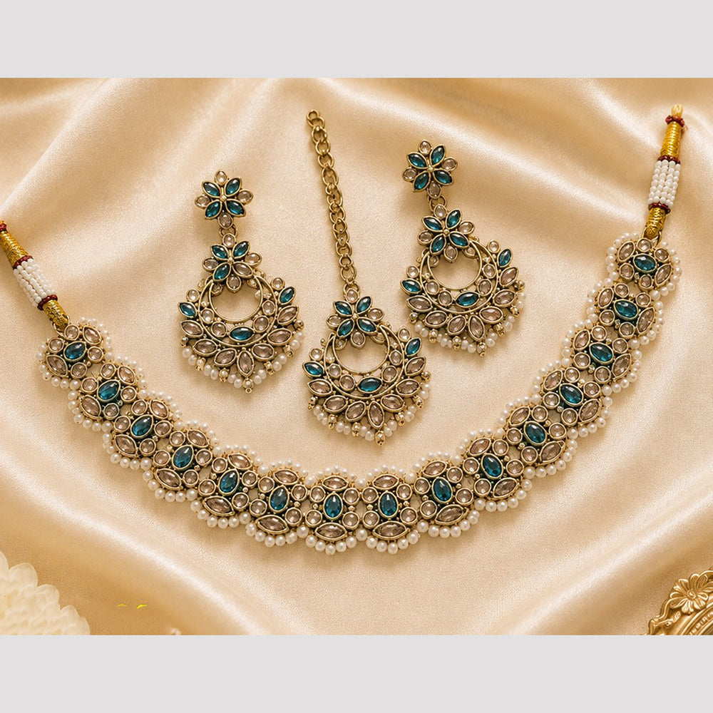 NAFJ Glamorous Crystal Stone And Pearl Necklace Set