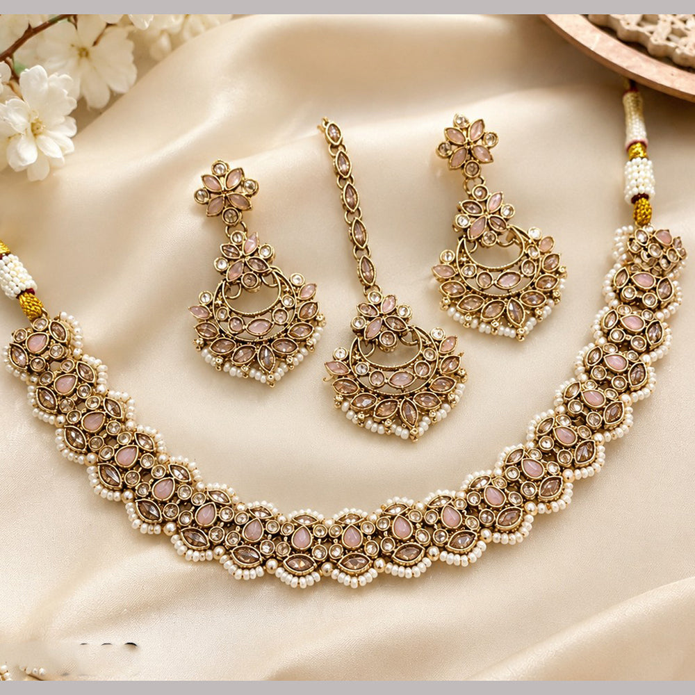 NAFJ Glamorous Crystal Stone And Pearl Necklace Set