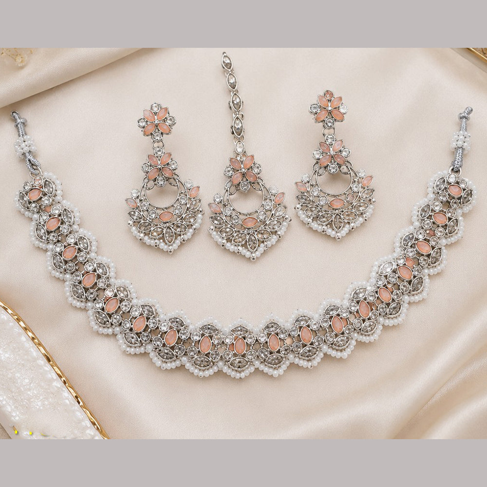 NAFJ Glamorous Crystal Stone And Pearl Necklace Set