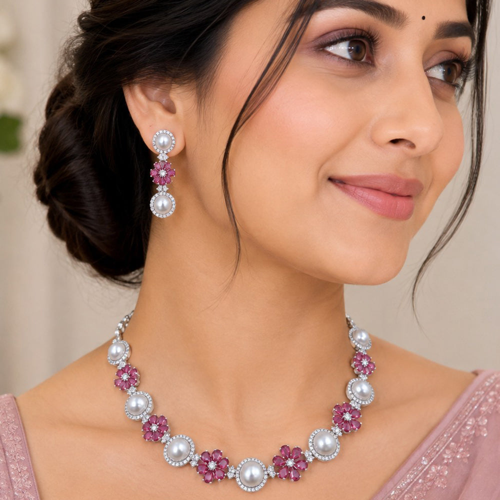 NAFJ Royal American Daimond And Pearl Necklace Set
