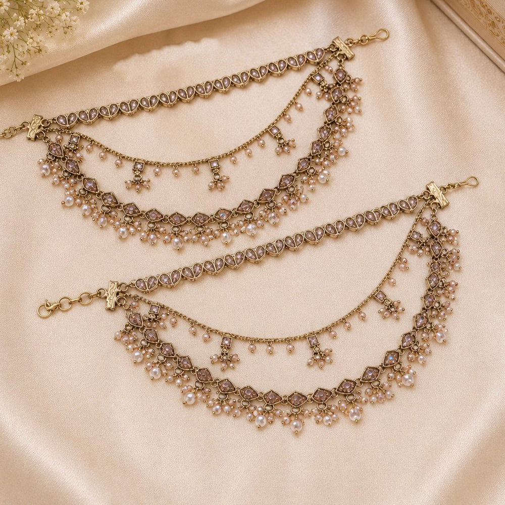 NAFJ Elegant Crystal Stone And Pearl Kanchain
