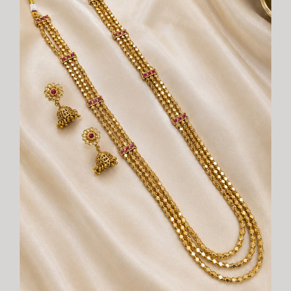 NAFJ Traditional Pota Stone And Beads Long Necklace Set for Women