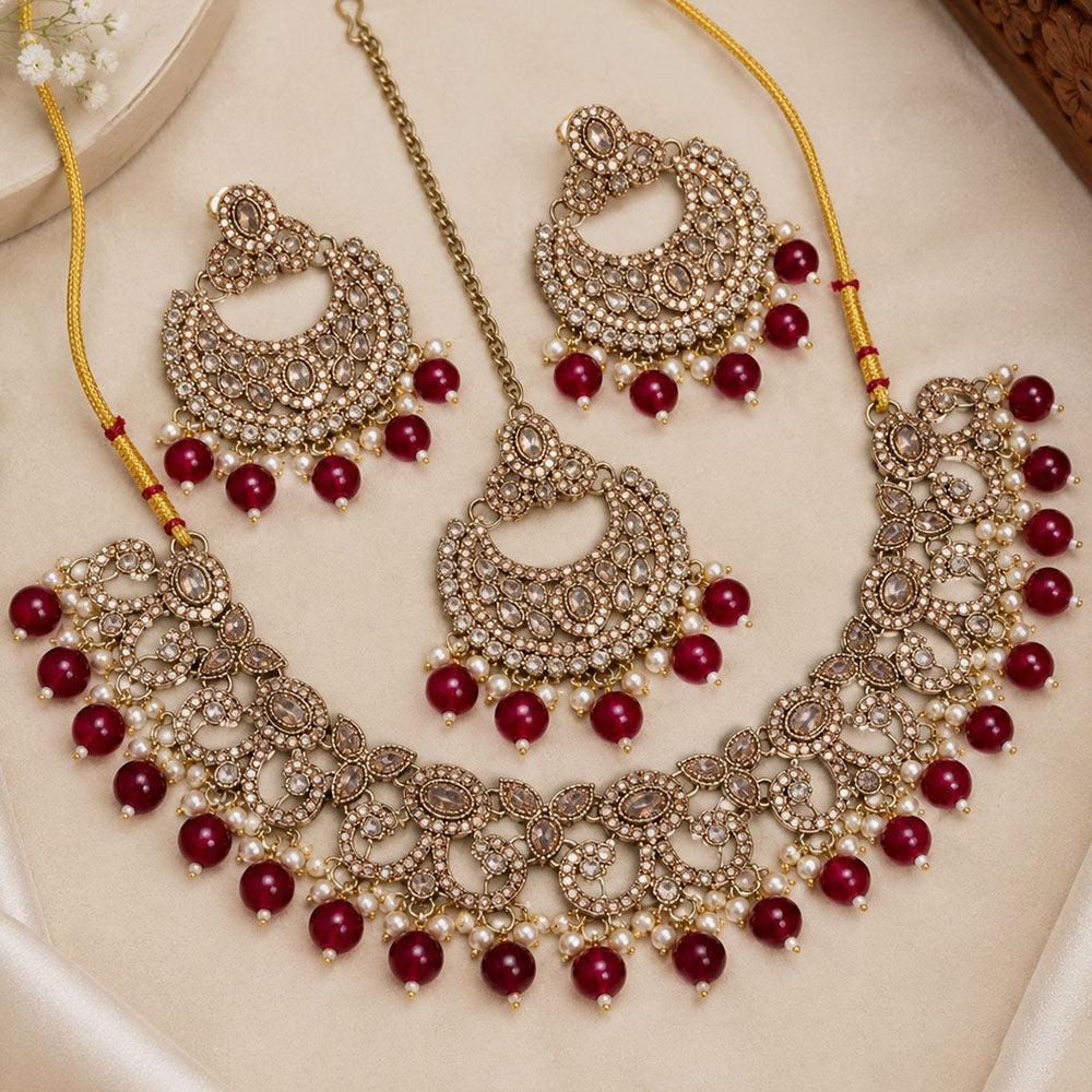NAFJ Glamorous Crystal Stone And Beads Necklace Set