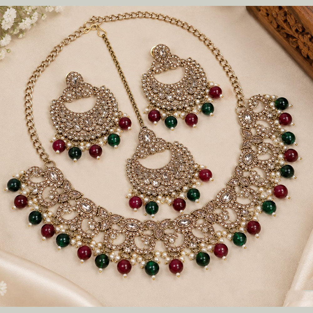 NAFJ Glamorous Crystal Stone And Beads Necklace Set