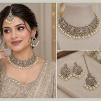 NAFJ Glamorous Crystal Stone And Beads Choker Necklace Set