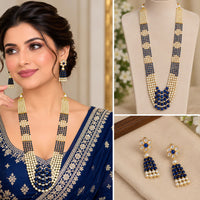 NAFJ Glamorous Crystal Stone And Beads Long Necklace Set