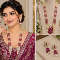 NAFJ Glamorous Crystal Stone And Beads Long Necklace Set